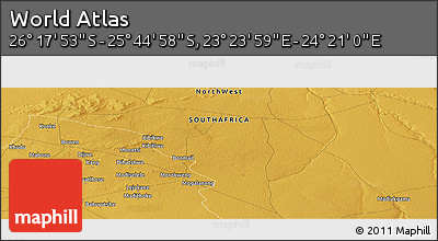 Physical Panoramic Map of the Area around 26° 1' 26" S, 23° 52' 30" E