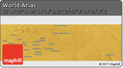 Physical Panoramic Map of the Area around 26° 1' 26" S, 23° 52' 30" E