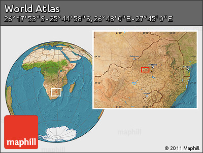Satellite Location Map of the Area around 26° 1' 26" S, 27° 16' 29" E