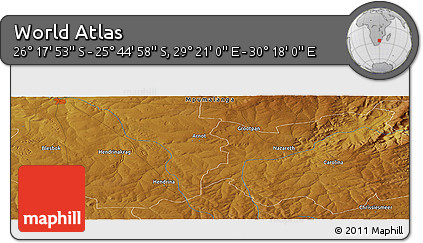 Physical Panoramic Map of the Area around 26° 1' 26" S, 29° 49' 30" E