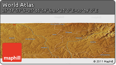 Physical Panoramic Map of the Area around 26° 1' 26" S, 29° 49' 30" E