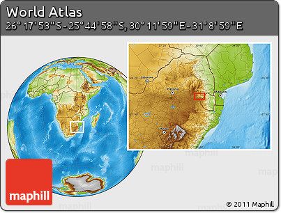 Physical Location Map of the Area around 26° 1' 26" S, 30° 40' 29" E