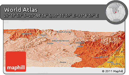 Political Panoramic Map of the Area around 26° 1' 26" S, 30° 40' 29" E