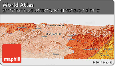 Political Panoramic Map of the Area around 26° 1' 26" S, 30° 40' 29" E