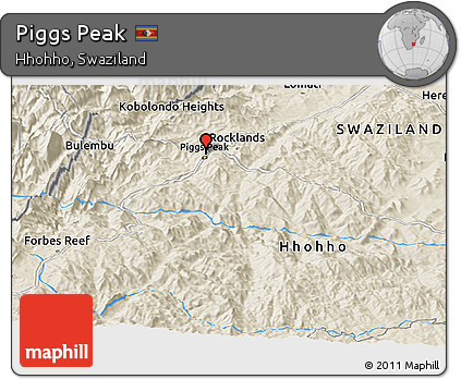 Shaded Relief Panoramic Map of Piggs Peak