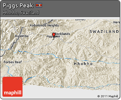 Shaded Relief Panoramic Map of Piggs Peak