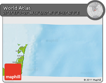 Physical 3D Map of the Area around 26° 1' 26" S, 33° 13' 30" E