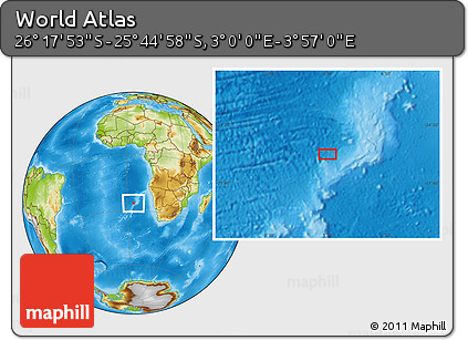 Physical Location Map of the Area around 26° 1' 26" S, 3° 28' 30" E