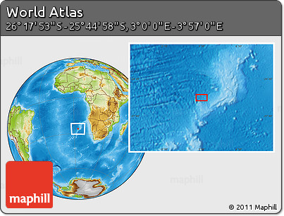 Physical Location Map of the Area around 26° 1' 26" S, 3° 28' 30" E