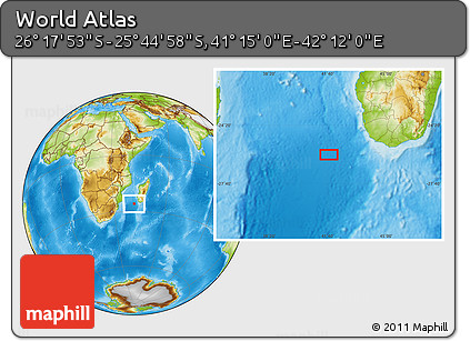 Physical Location Map of the Area around 26° 1' 26" S, 41° 43' 30" E