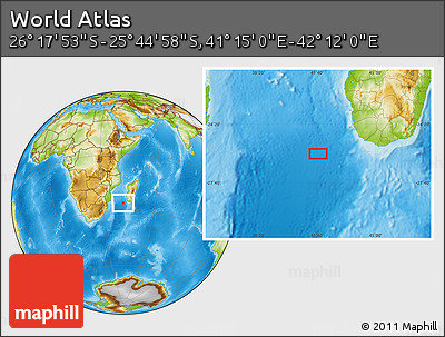 Physical Location Map of the Area around 26° 1' 26" S, 41° 43' 30" E