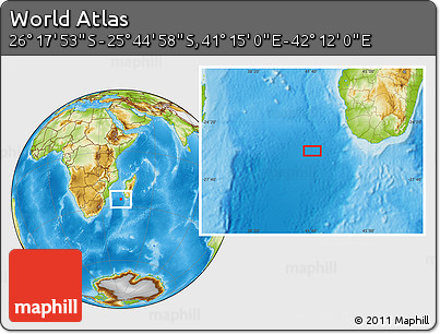 Physical Location Map of the Area around 26° 1' 26" S, 41° 43' 30" E