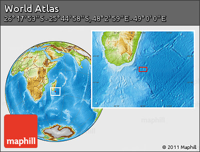 Physical Location Map of the Area around 26° 1' 26" S, 48° 31' 29" E