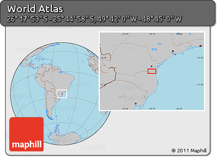 Gray Location Map of the Area around 26° 1' 26" S, 49° 13' 30" W