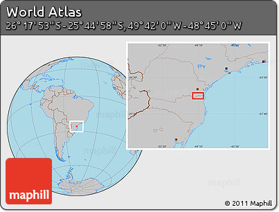 Gray Location Map of the Area around 26° 1' 26" S, 49° 13' 30" W