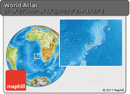 Physical Location Map of the Area around 26° 1' 26" S, 4° 19' 30" E