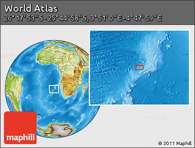 Physical Location Map of the Area around 26° 1' 26" S, 4° 19' 30" E