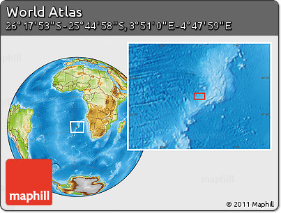 Physical Location Map of the Area around 26° 1' 26" S, 4° 19' 30" E