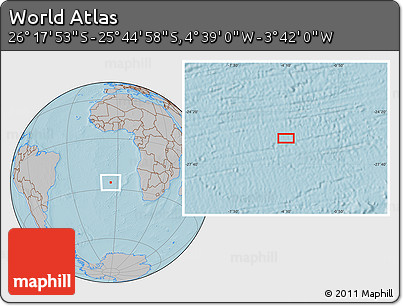 Gray Location Map of the Area around 26° 1' 26" S, 4° 10' 30" W, hill shading