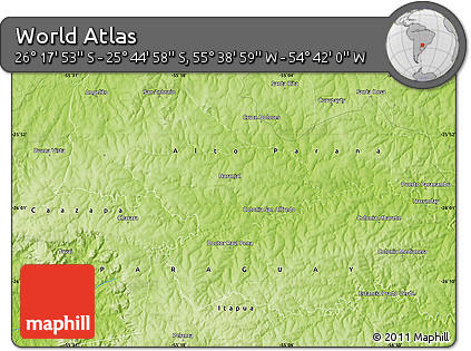 Physical Map of the Area around 26° 1' 26" S, 55° 10' 29" W