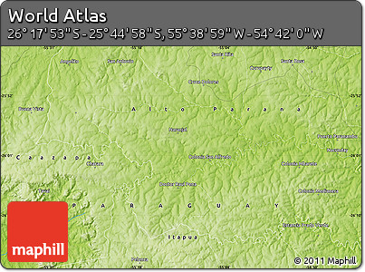 Physical Map of the Area around 26° 1' 26" S, 55° 10' 29" W