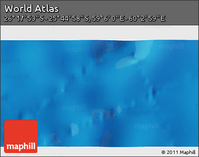 Physical 3D Map of the Area around 26° 1' 26" S, 59° 34' 30" E