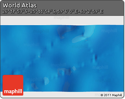 Physical 3D Map of the Area around 26° 1' 26" S, 59° 34' 30" E