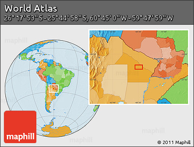 Political Location Map of the Area around 26° 1' 26" S, 60° 16' 29" W