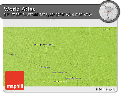Physical 3D Map of the Area around 26° 1' 26" S, 61° 58' 30" W