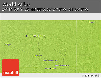 Physical 3D Map of the Area around 26° 1' 26" S, 61° 58' 30" W
