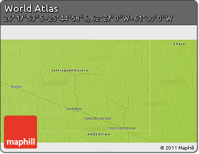 Physical 3D Map of the Area around 26° 1' 26" S, 61° 58' 30" W