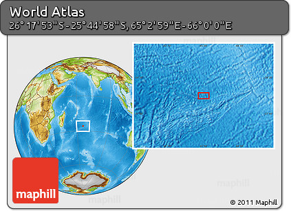 Physical Location Map of the Area around 26° 1' 26" S, 65° 31' 30" E