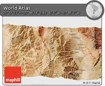 Satellite 3D Map of the Area around 26° 1' 26" S, 66° 13' 29" W