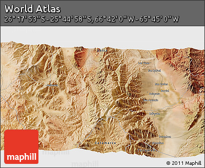 Satellite 3D Map of the Area around 26° 1' 26" S, 66° 13' 29" W