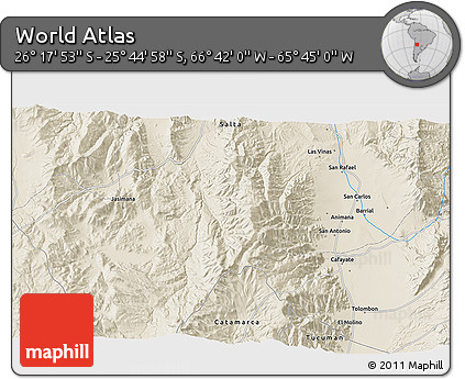 Shaded Relief 3D Map of the Area around 26° 1' 26" S, 66° 13' 29" W