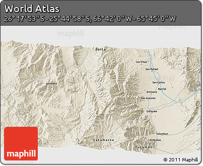 Shaded Relief 3D Map of the Area around 26° 1' 26" S, 66° 13' 29" W
