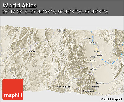 Shaded Relief 3D Map of the Area around 26° 1' 26" S, 66° 13' 29" W