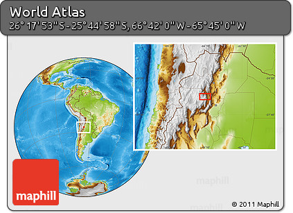 Physical Location Map of the Area around 26° 1' 26" S, 66° 13' 29" W