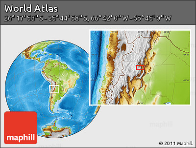 Physical Location Map of the Area around 26° 1' 26" S, 66° 13' 29" W