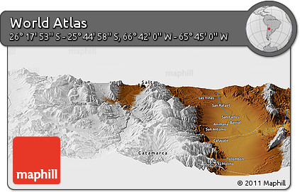 Physical Panoramic Map of the Area around 26° 1' 26" S, 66° 13' 29" W