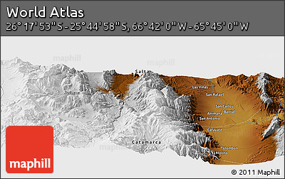 Physical Panoramic Map of the Area around 26° 1' 26" S, 66° 13' 29" W