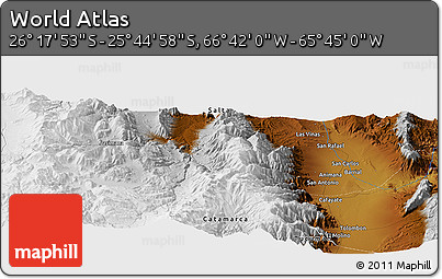 Physical Panoramic Map of the Area around 26° 1' 26" S, 66° 13' 29" W