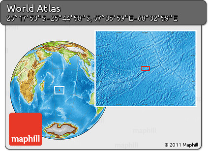 Physical Location Map of the Area around 26° 1' 26" S, 68° 4' 29" E