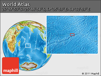 Physical Location Map of the Area around 26° 1' 26" S, 68° 4' 29" E