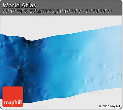 Physical 3D Map of the Area around 26° 1' 26" S, 71° 19' 29" W