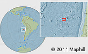 Savanna Style Location Map of the area around 26° 1' 26" S, 76° 25' 30" W, hill shading