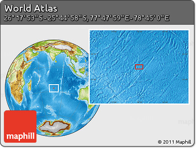 Physical Location Map of the Area around 26° 1' 26" S, 78° 16' 30" E