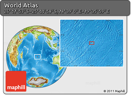 Physical Location Map of the Area around 26° 1' 26" S, 79° 7' 30" E