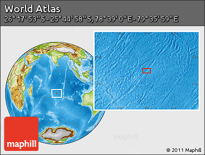Physical Location Map of the Area around 26° 1' 26" S, 79° 7' 30" E