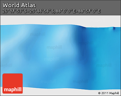 Physical 3D Map of the Area around 26° 1' 26" S, 88° 28' 29" E